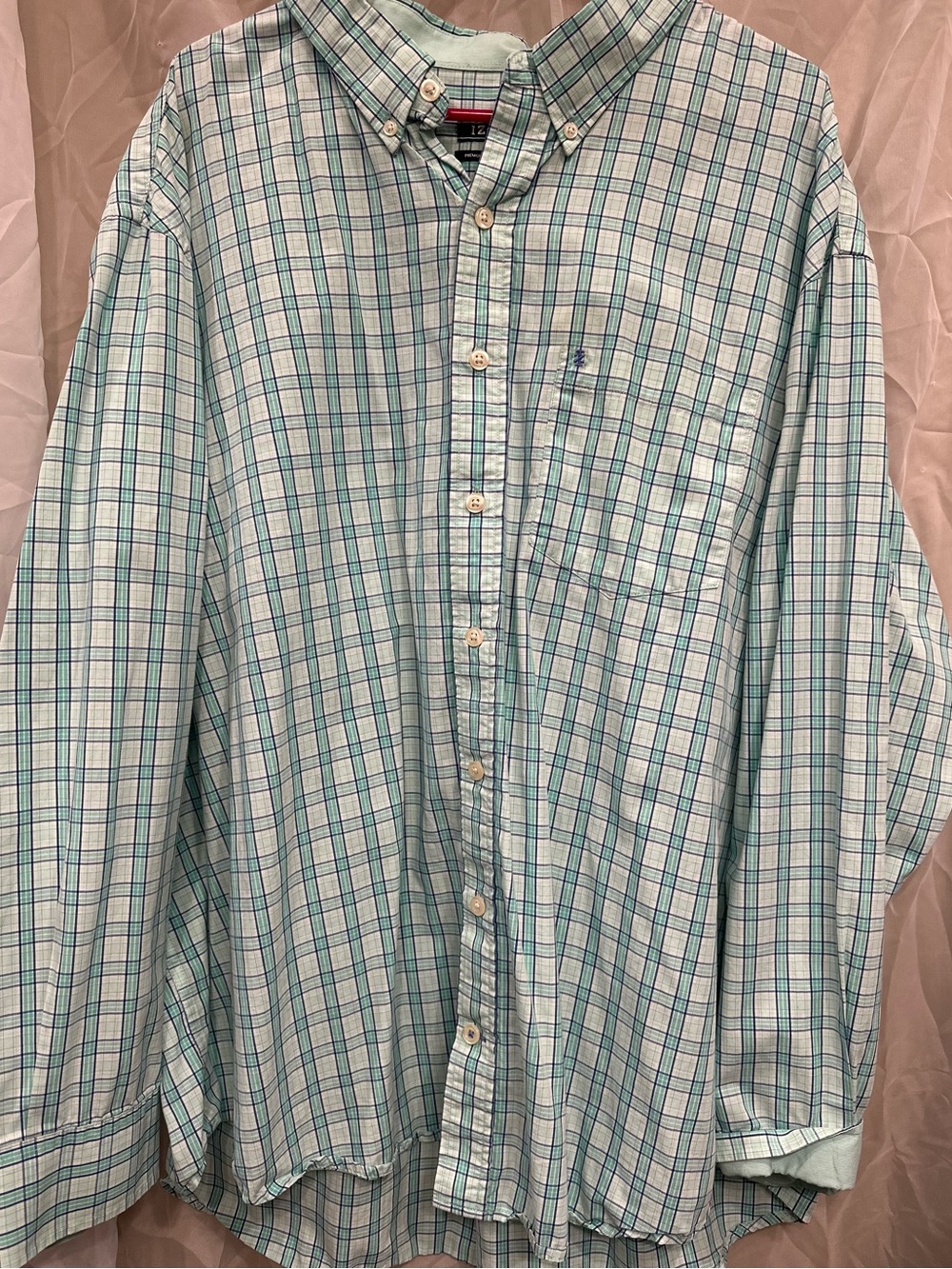 Izod Men's Plaid Button-Down Shirt - Seafoam/Mint/Green